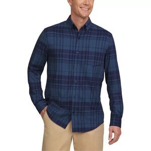 Lands' End Men's Brushed Twill Button-Down Shirt, Blue, M